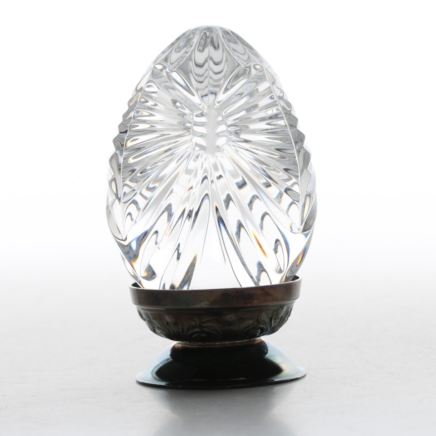 1996 Waterford Crystal Annual Egg on Silver-Plated Cup Base