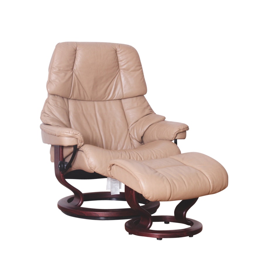 Ekornes Leather Recliner and Ottoman