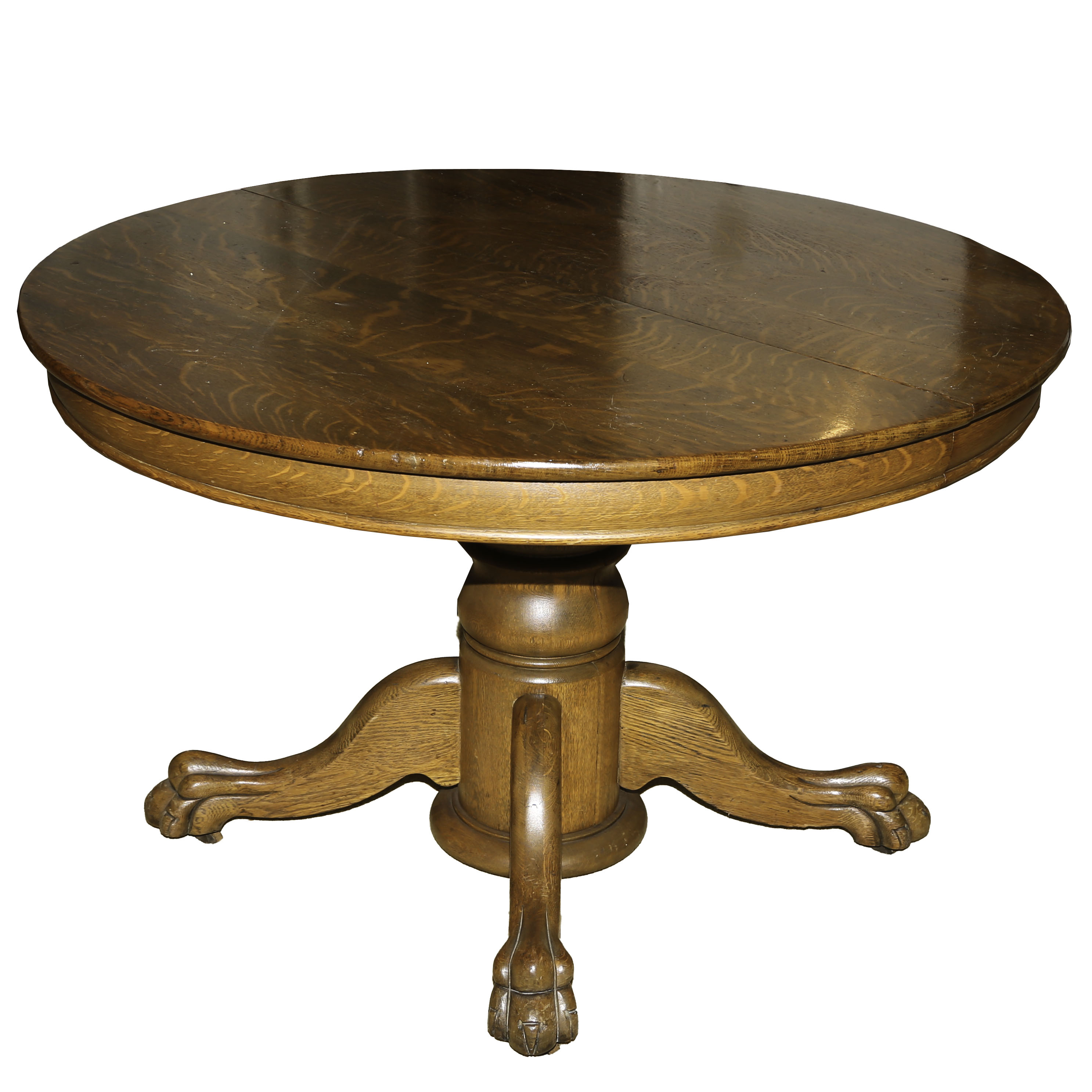 Round Claw-Foot Quarter-Sawn Oak Pedestal Dining Table