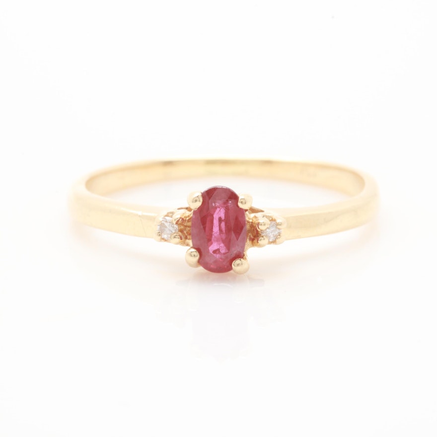 14K Yellow Gold Ruby and Diamond Ring