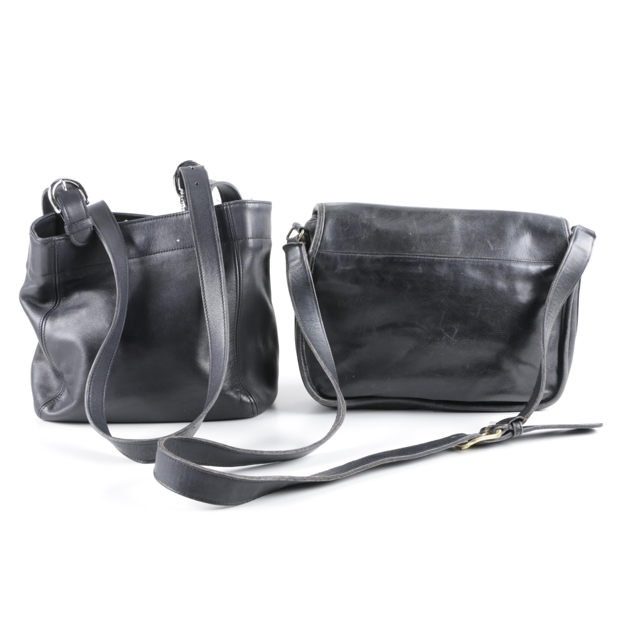 Vintage Coach Black Leather Shoulder Bags