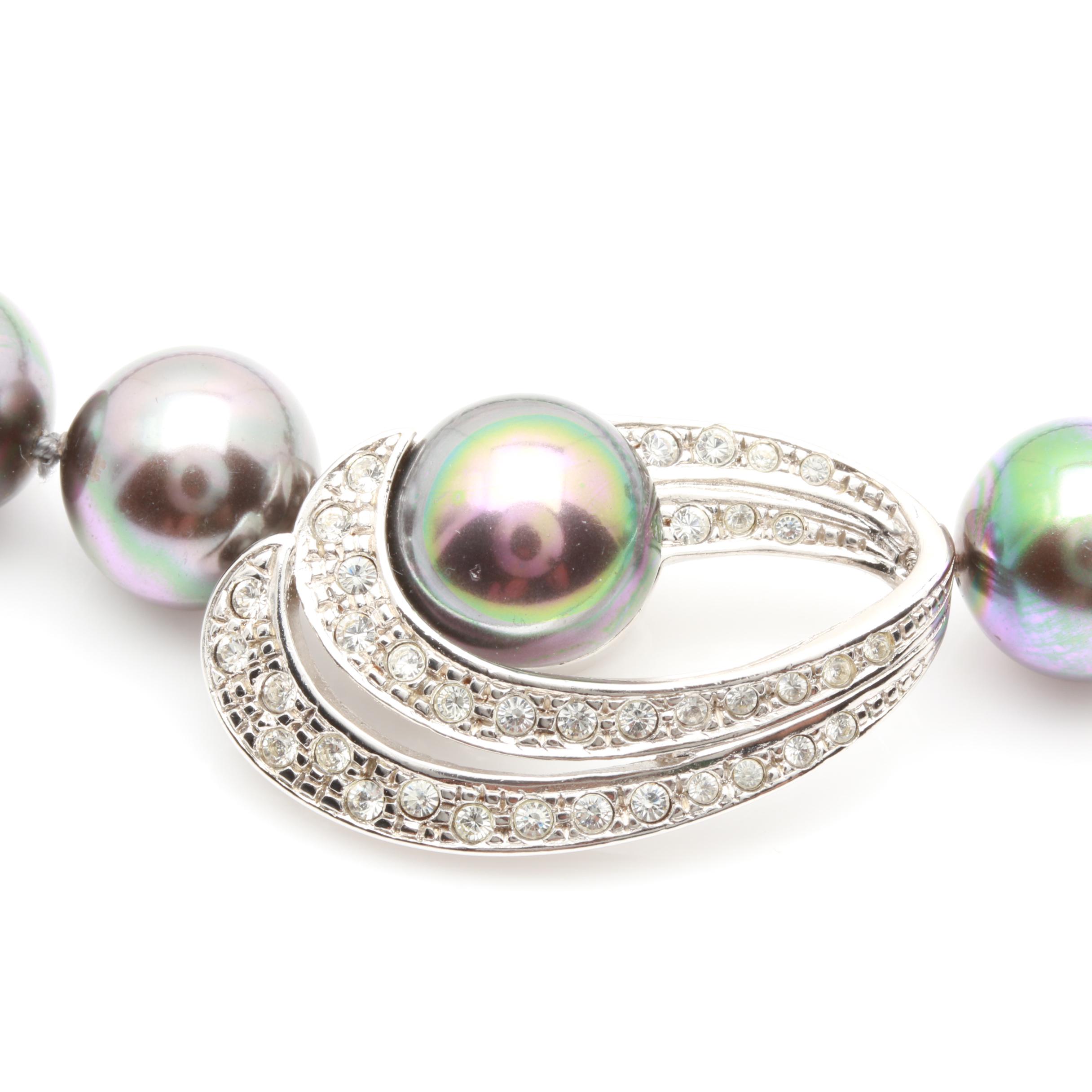 Majorica Sterling Silver Imitation Pearl Necklace and Earring Set