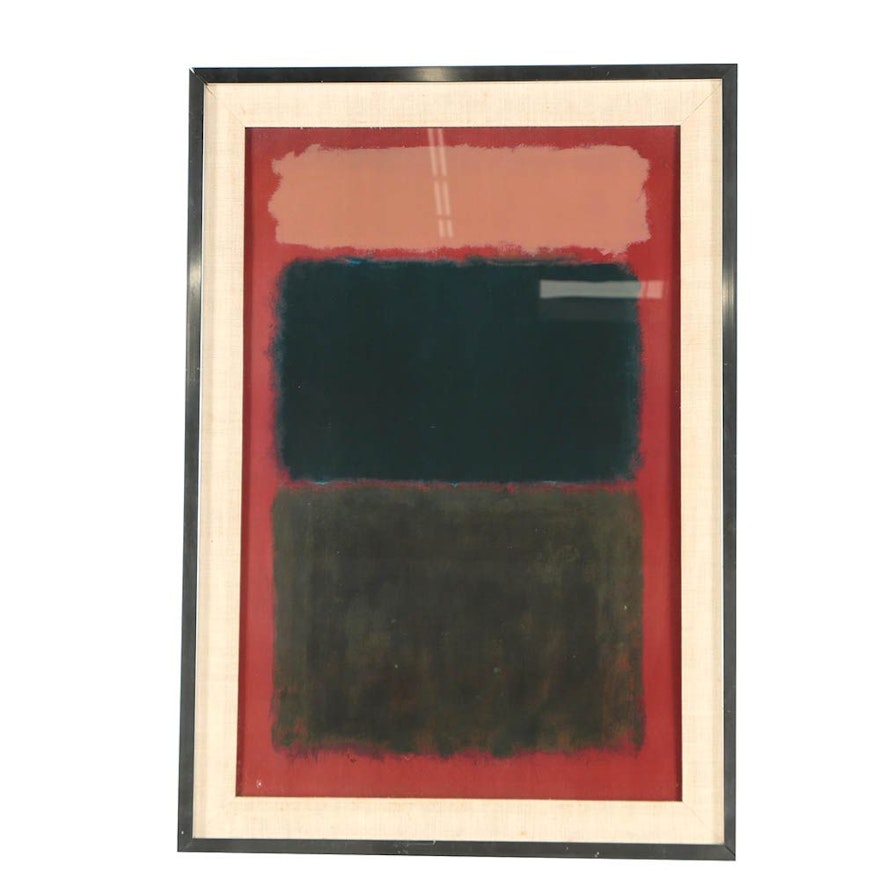 Embelished Offset Lithograph After Mark Rothko "Light Red Over Black"