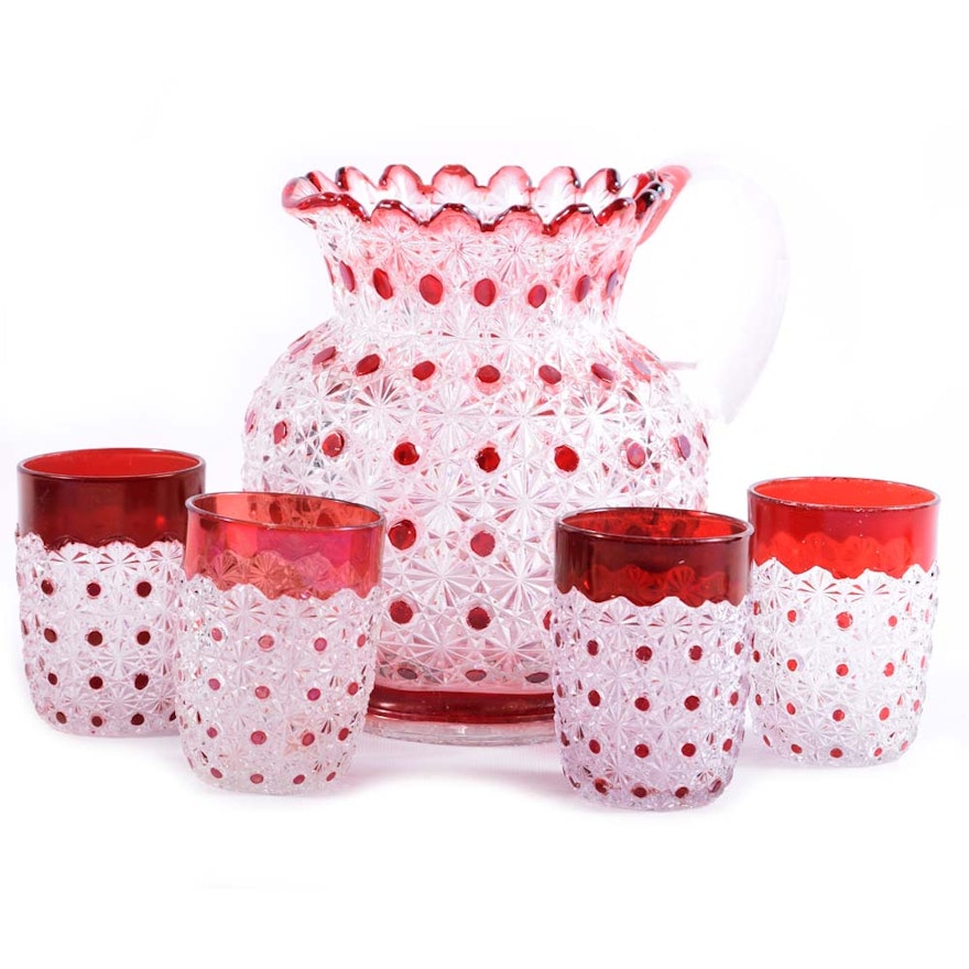 Antique Bryce Brother Daisy and Button Ruby Flashed Lemonade Set