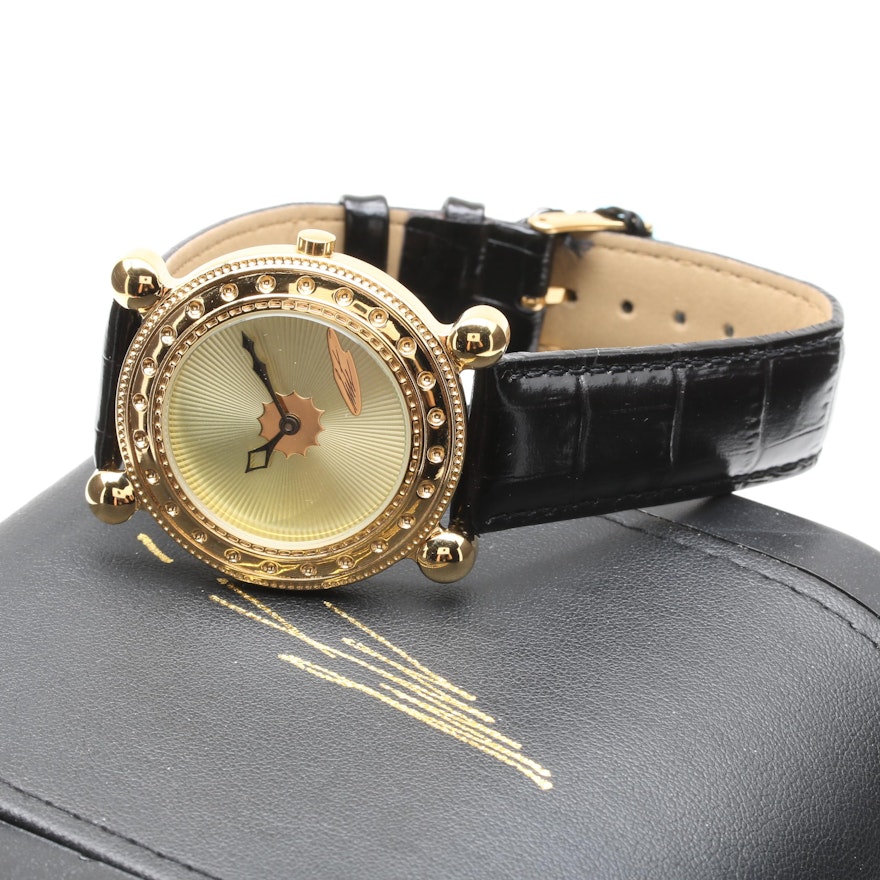 Seven Arts Ltd Erté Gold Plated, Stainless Steel and Leather Wristwatch