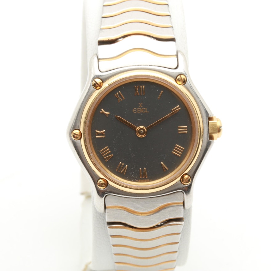 Ebel Wave Stainless Steel Wristwatch with 18K Yellow Gold Accents
