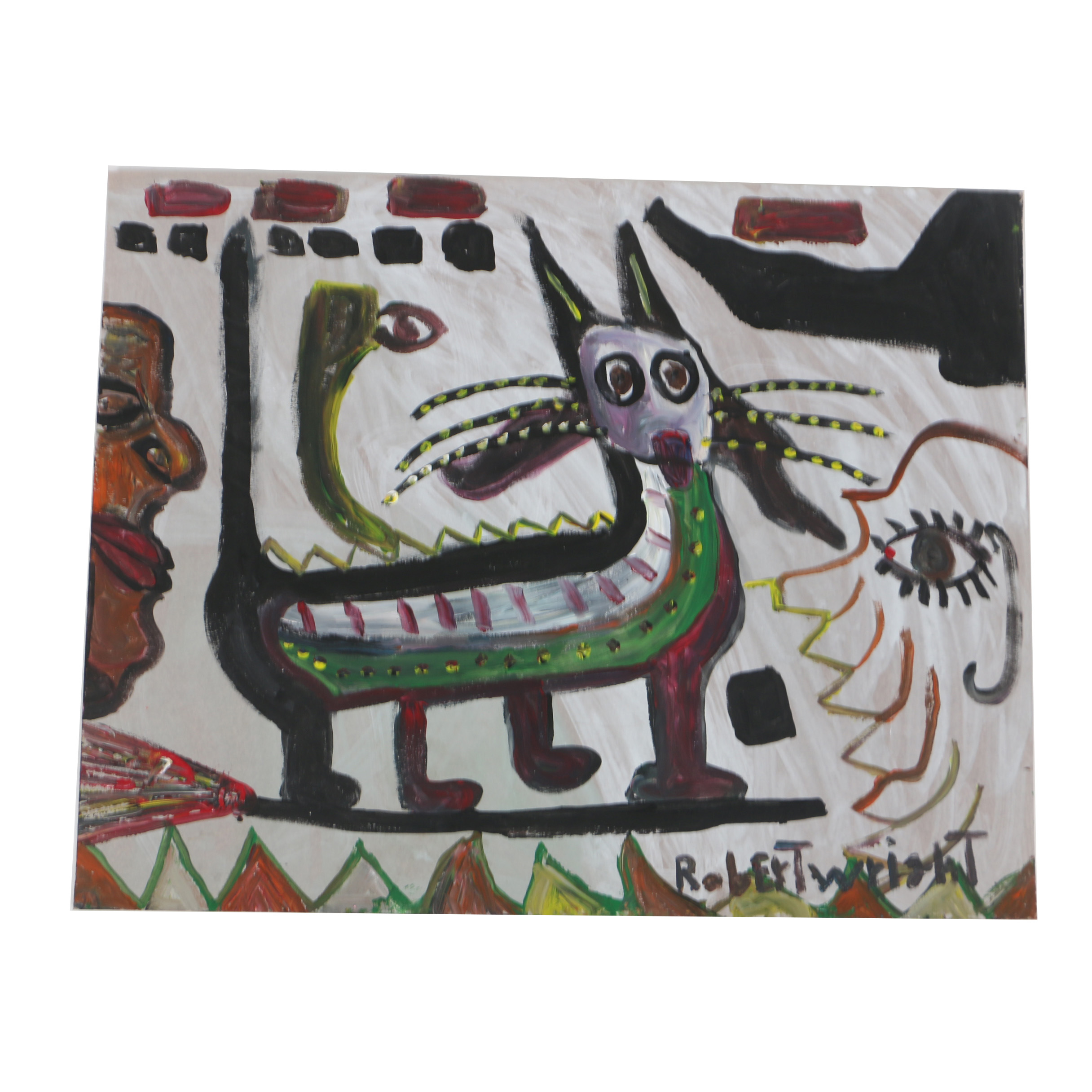 Robert Wright Acrylic Painting on Paper of Wild Beast