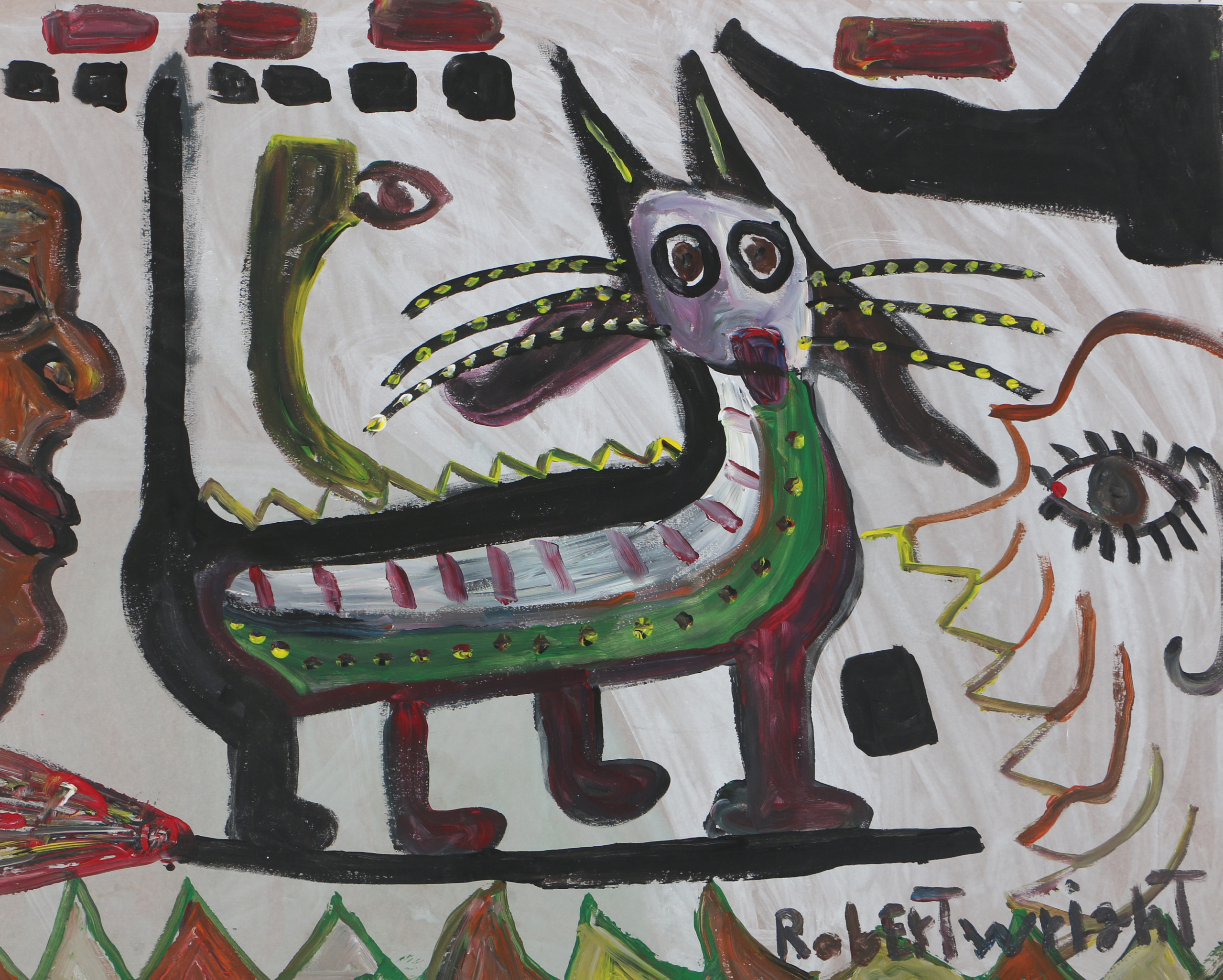 Robert Wright Acrylic Painting on Paper of Wild Beast