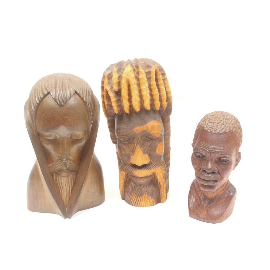 Carved Wood Tribal Bust Sculptures