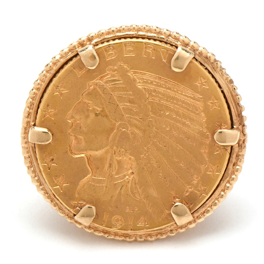 14K Yellow Gold Ring with 1914 Indian Head $5 Half Eagle Coin