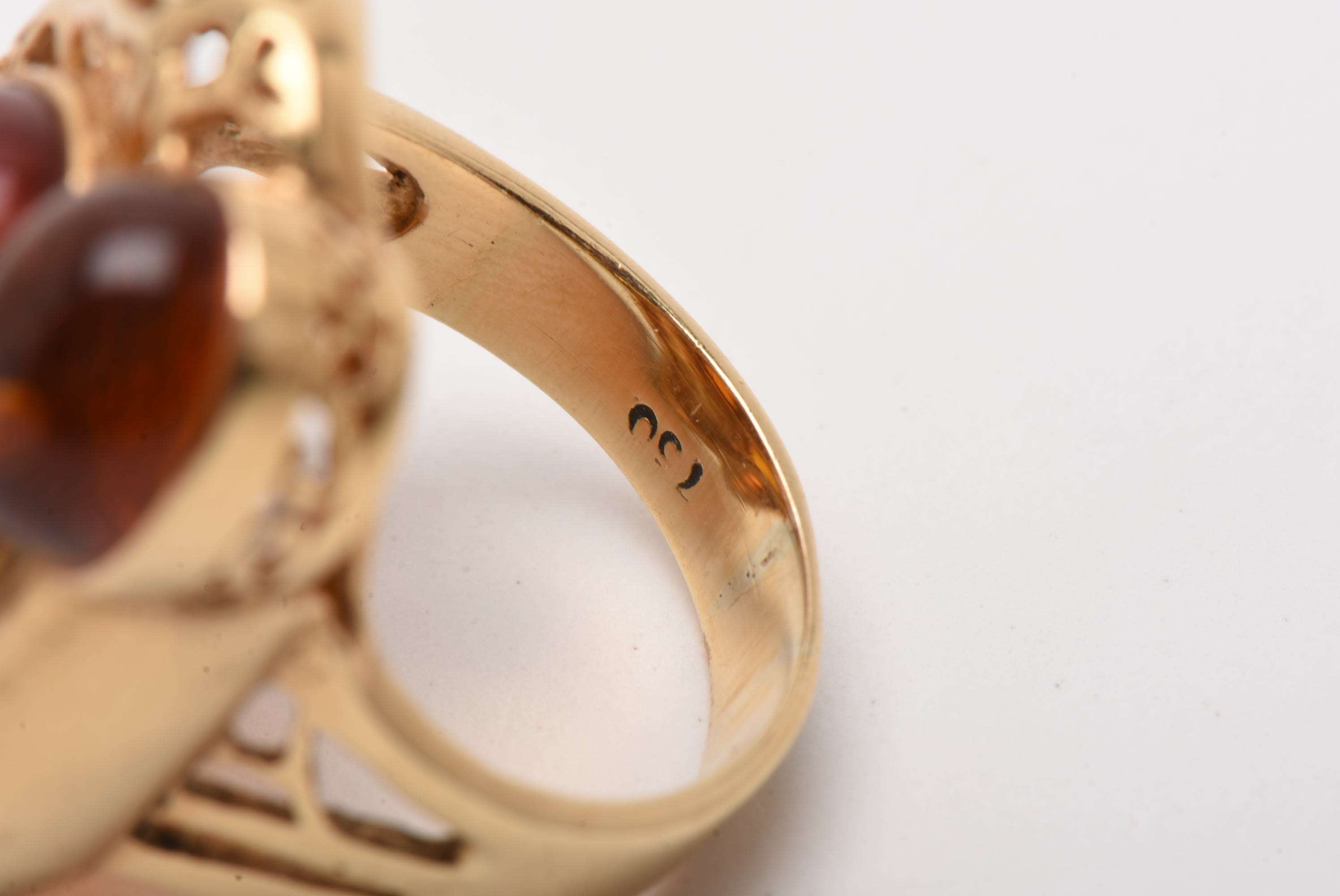 Modernist Style 18K Yellow Gold Amber Cabochon Statement Ring