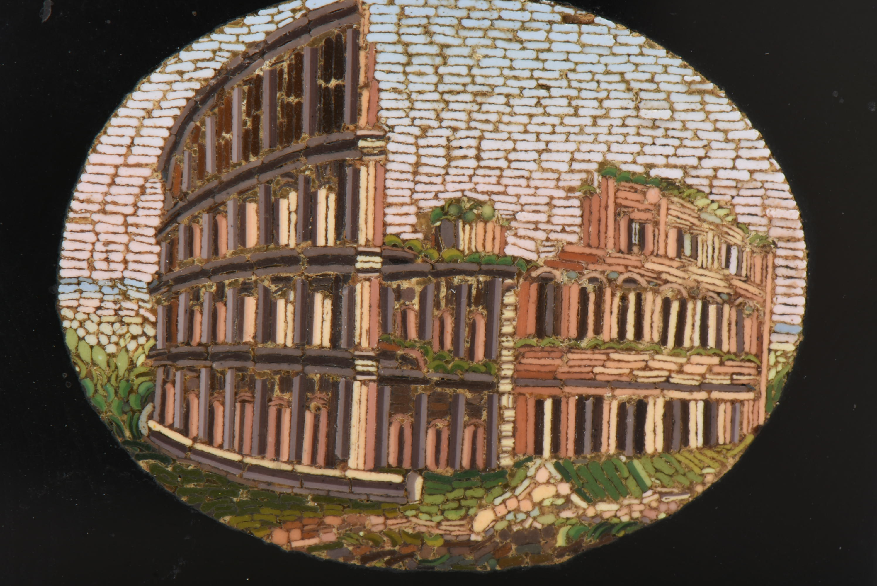Victorian Glass Tesserae Micro-Mosaic Rome Colosseum Souvenir Brooch