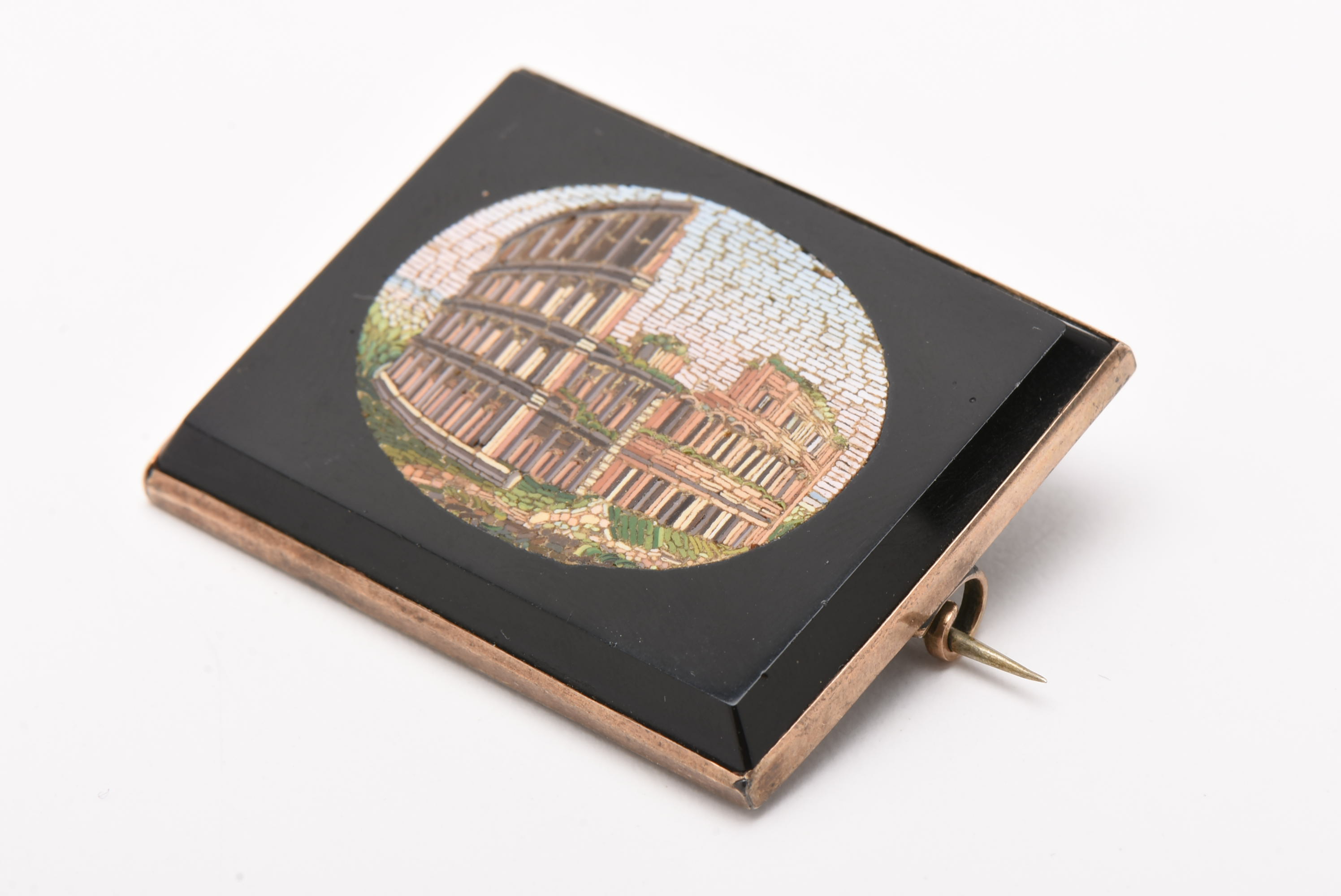 Victorian Glass Tesserae Micro-Mosaic Rome Colosseum Souvenir Brooch