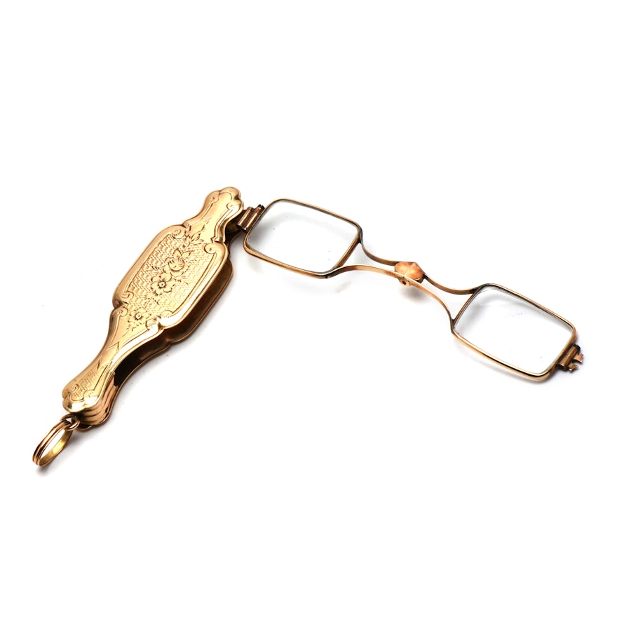 Victorian 14K Yellow Gold Engraved Lorgnette
