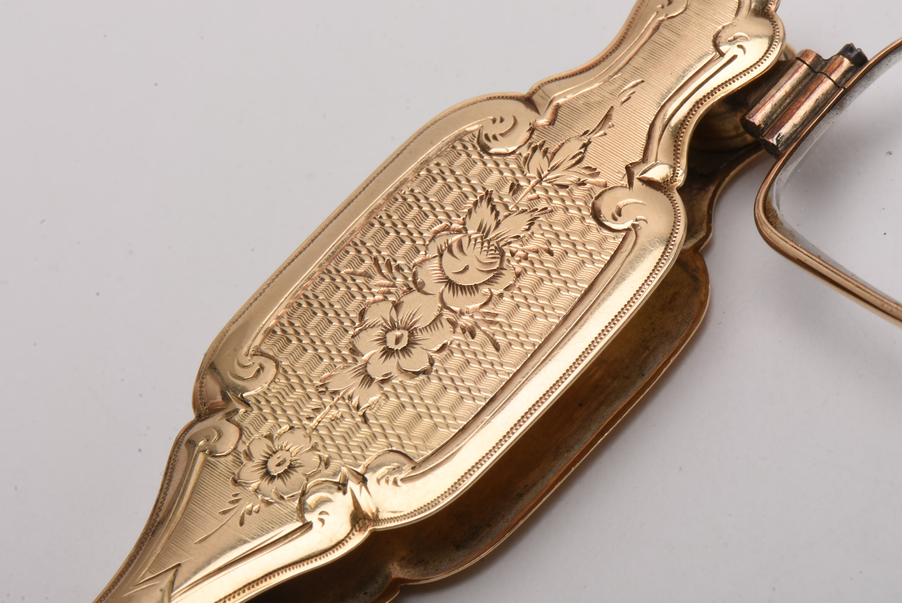 Victorian 14K Yellow Gold Engraved Lorgnette