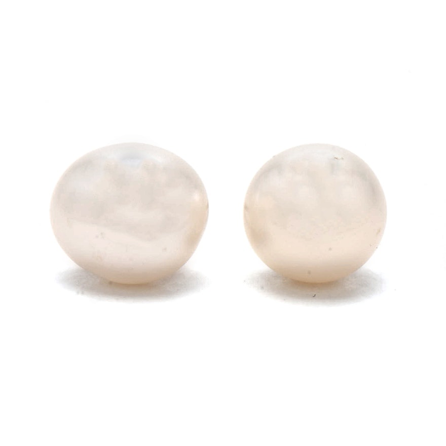 Pair of 14K Yellow Gold Cultured Pearl Button Stud Earrings