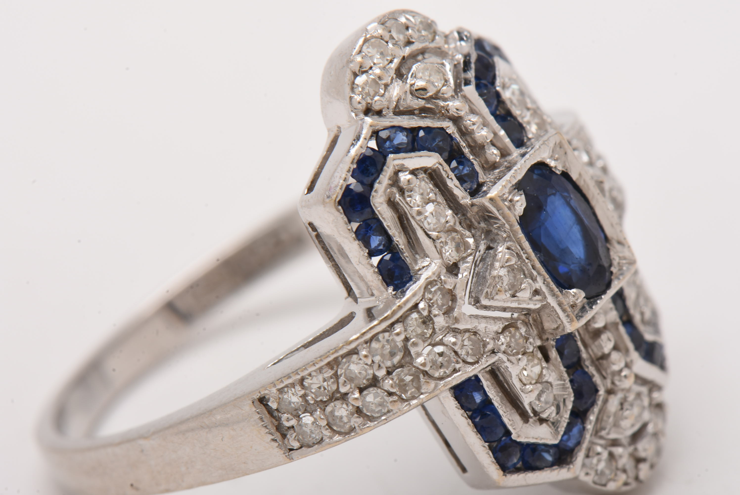 5.00 Ctw Art Deco Style Blue Sapphire, Aquamarine & Diamond 14K White Gold Dinner Ring