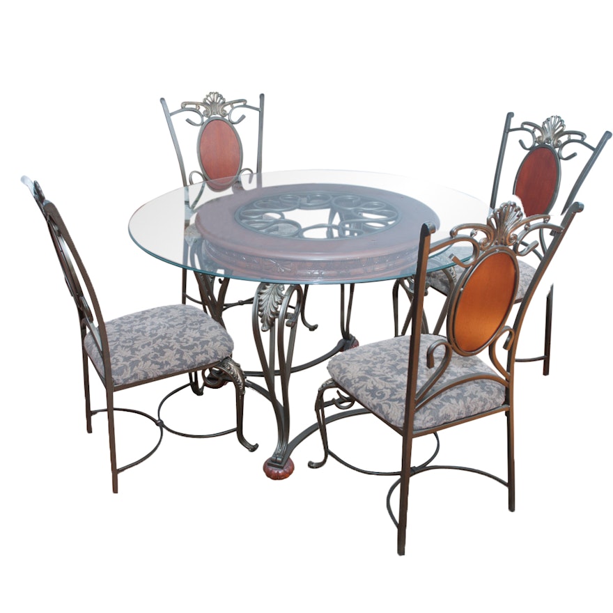 Glass-Top Dining Table with Four Chairs