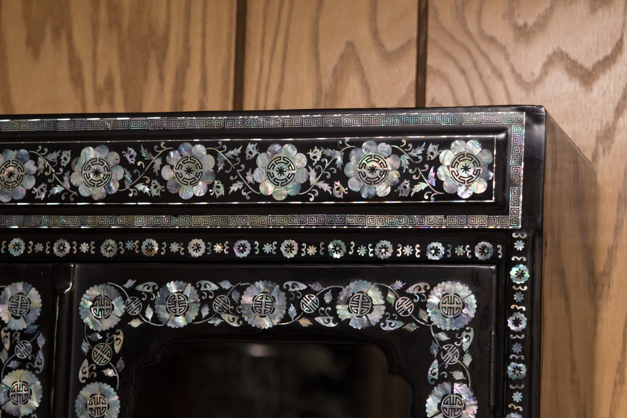 Korean Black Lacquered Mother of Pearl Inlay Cabinet