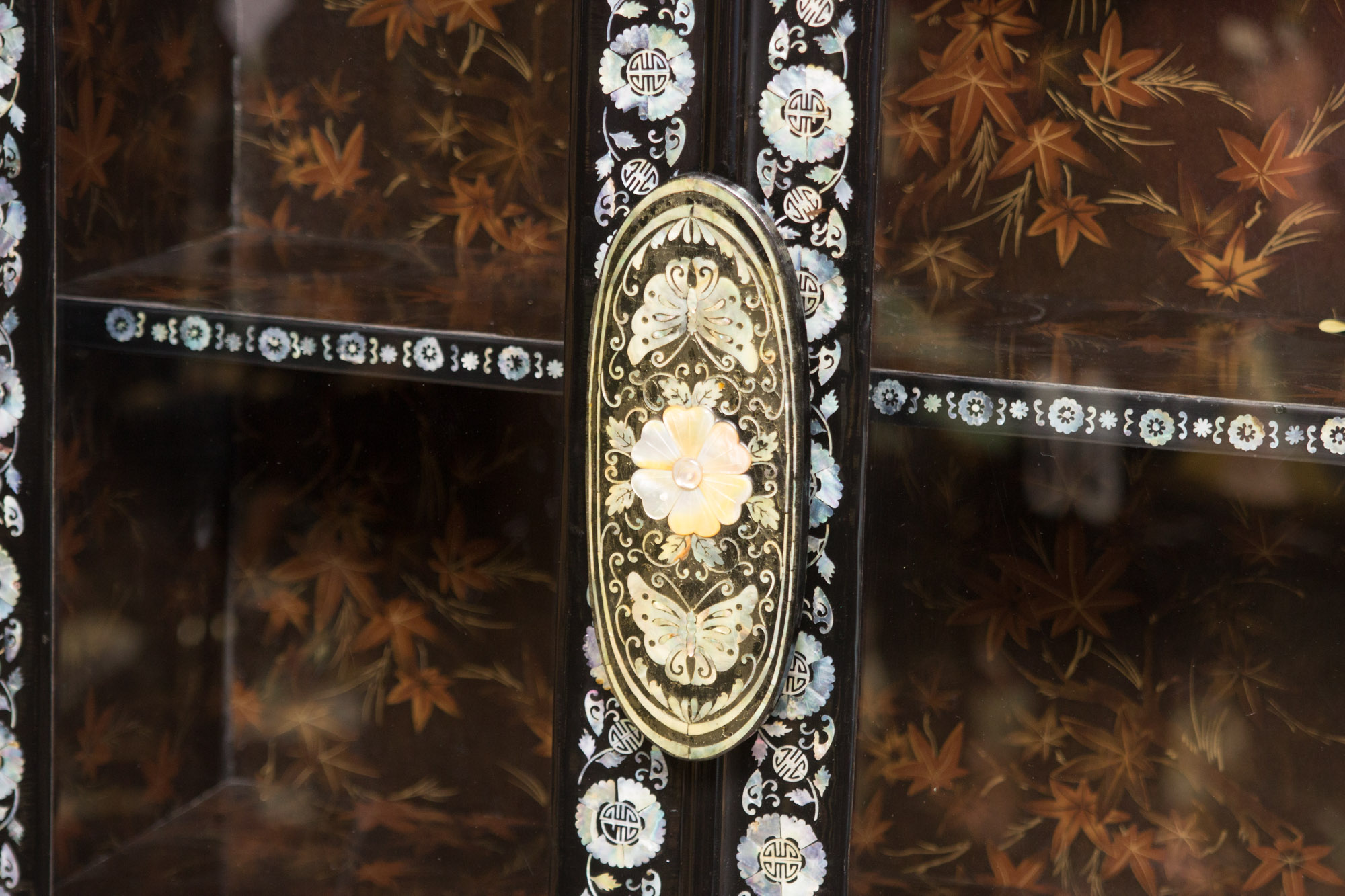 Korean Black Lacquered Mother of Pearl Inlay Cabinet