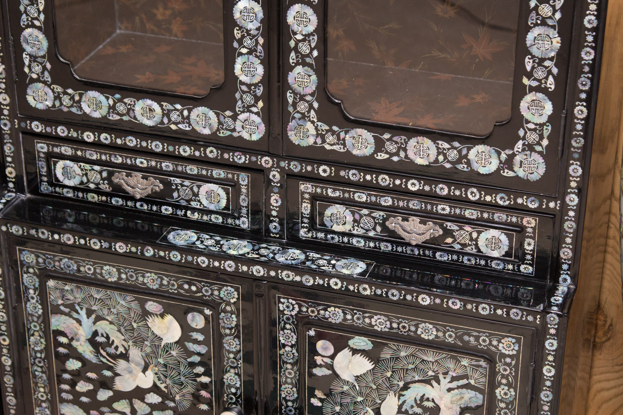 Korean Black Lacquered Mother of Pearl Inlay Cabinet