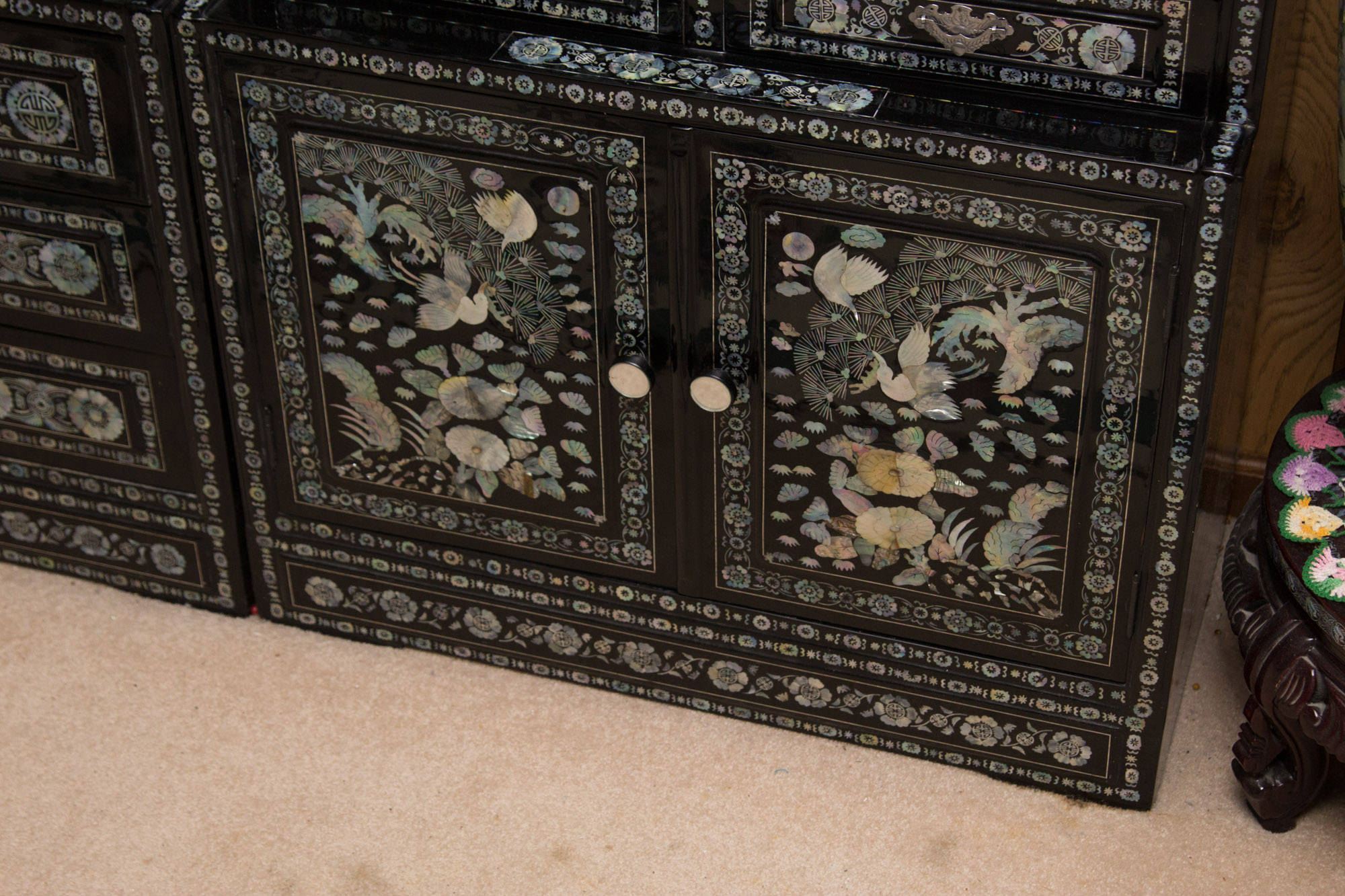 Korean Black Lacquered Mother of Pearl Inlay Cabinet