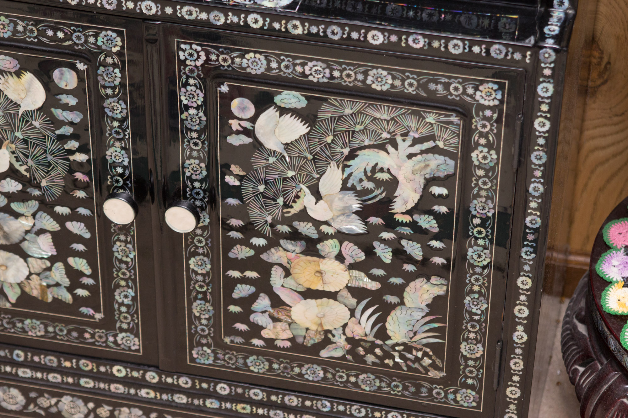 Korean Black Lacquered Mother of Pearl Inlay Cabinet
