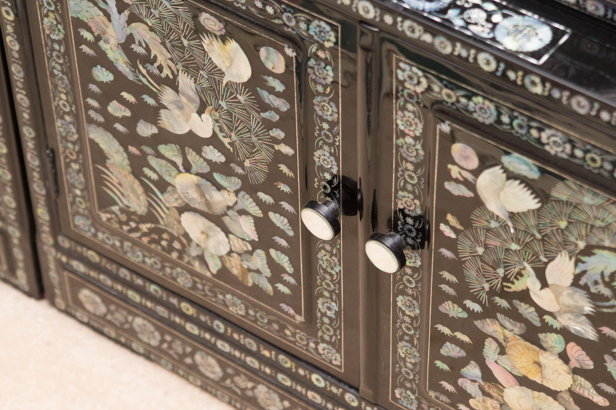 Korean Black Lacquered Mother of Pearl Inlay Cabinet