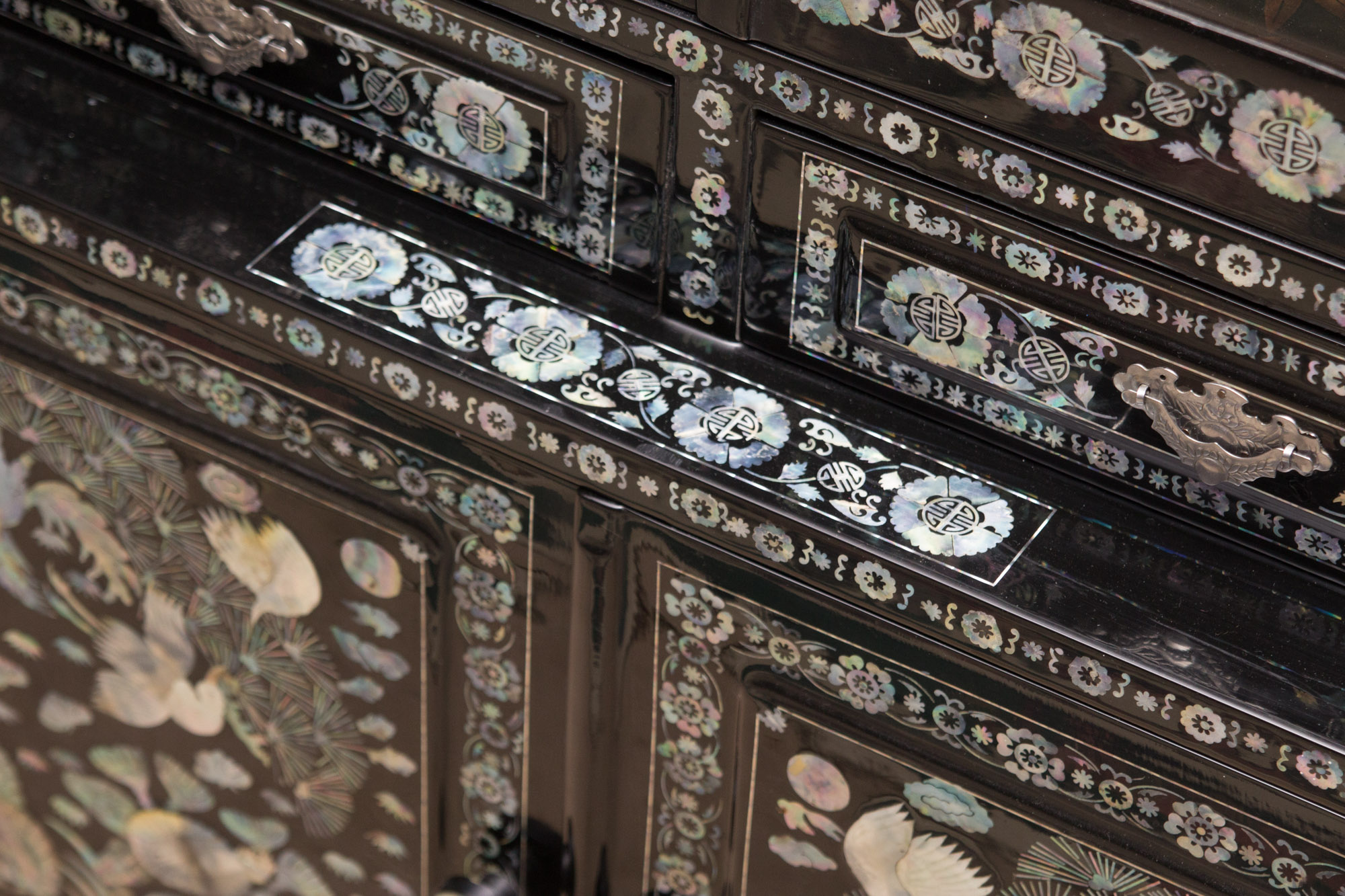 Korean Black Lacquered Mother of Pearl Inlay Cabinet