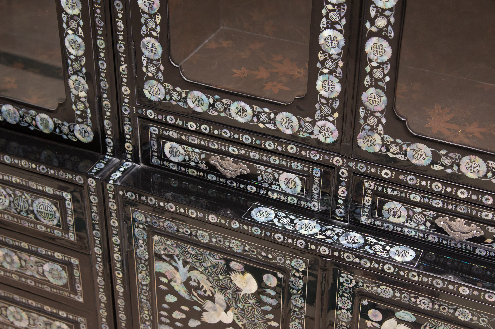 Korean Black Lacquered Mother of Pearl Inlay Cabinet