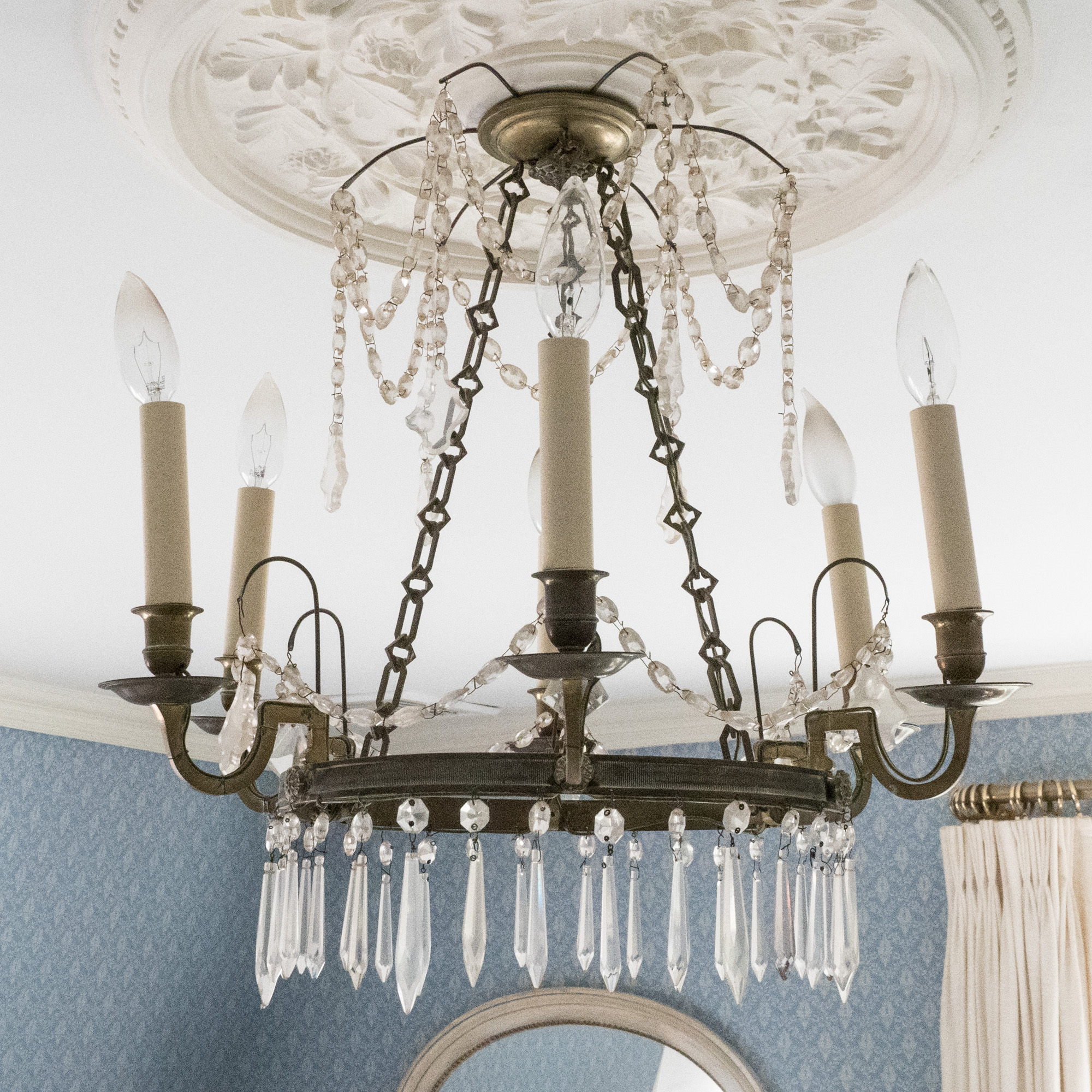 Vintage Bronze Tone and Glass Prism Chandelier