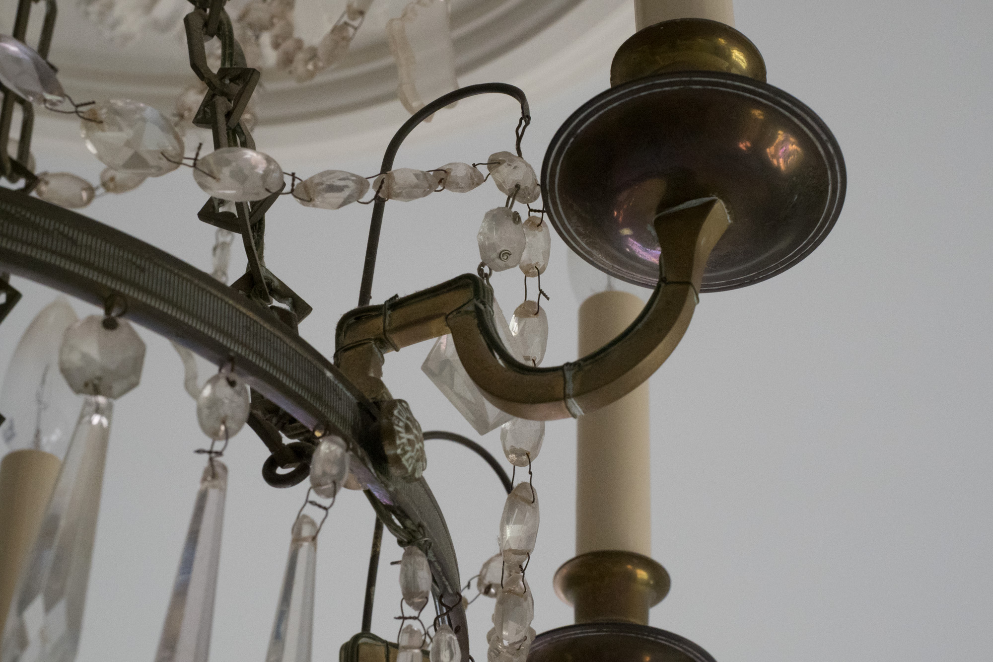 Vintage Bronze Tone and Glass Prism Chandelier