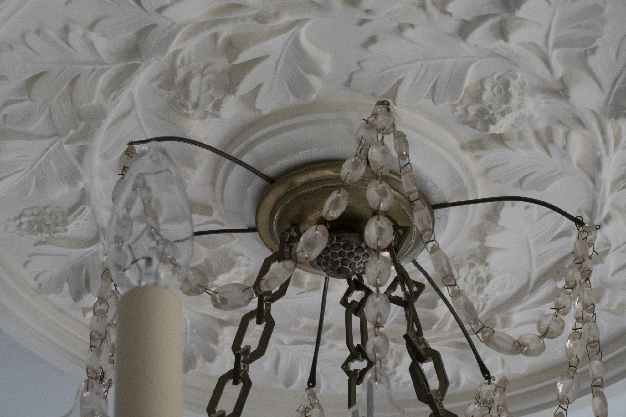 Vintage Bronze Tone and Glass Prism Chandelier