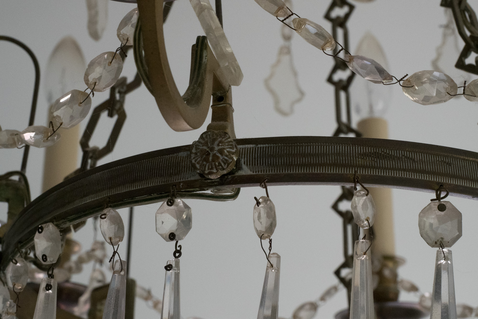 Vintage Bronze Tone and Glass Prism Chandelier