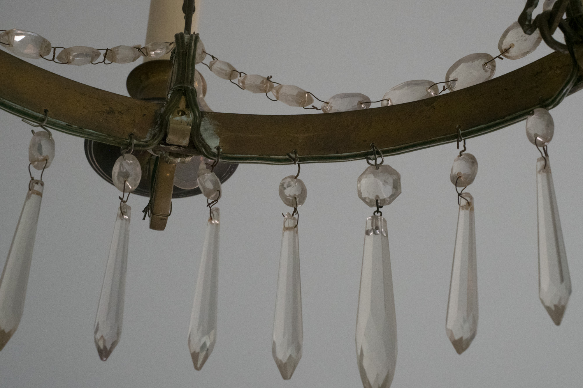 Vintage Bronze Tone and Glass Prism Chandelier