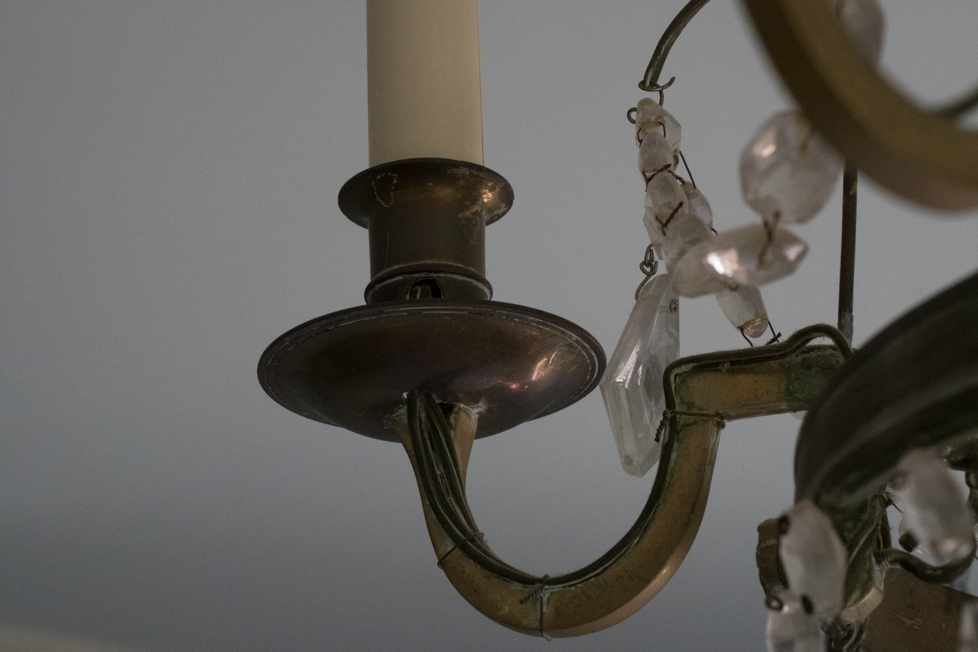 Vintage Bronze Tone and Glass Prism Chandelier