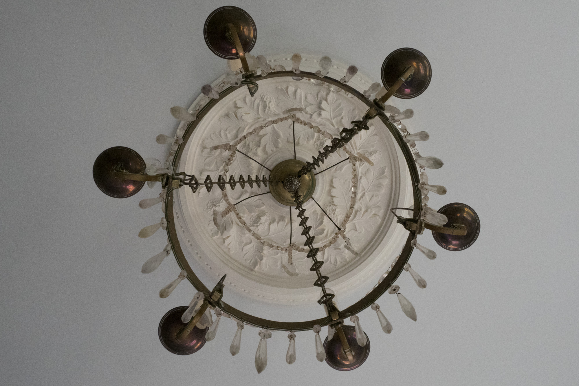 Vintage Bronze Tone and Glass Prism Chandelier