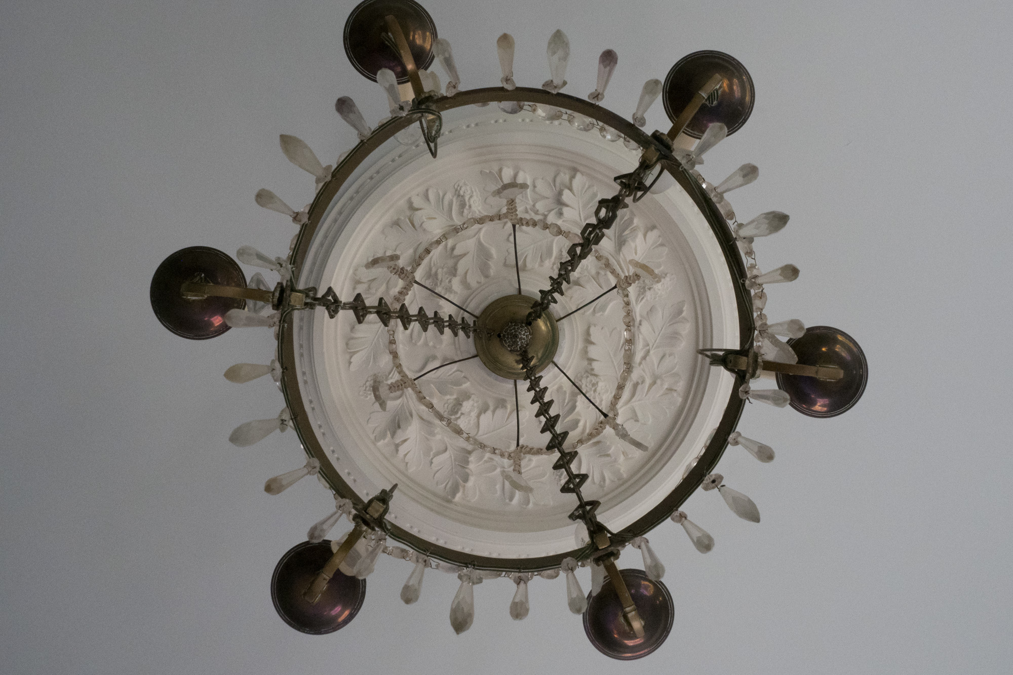 Vintage Bronze Tone and Glass Prism Chandelier