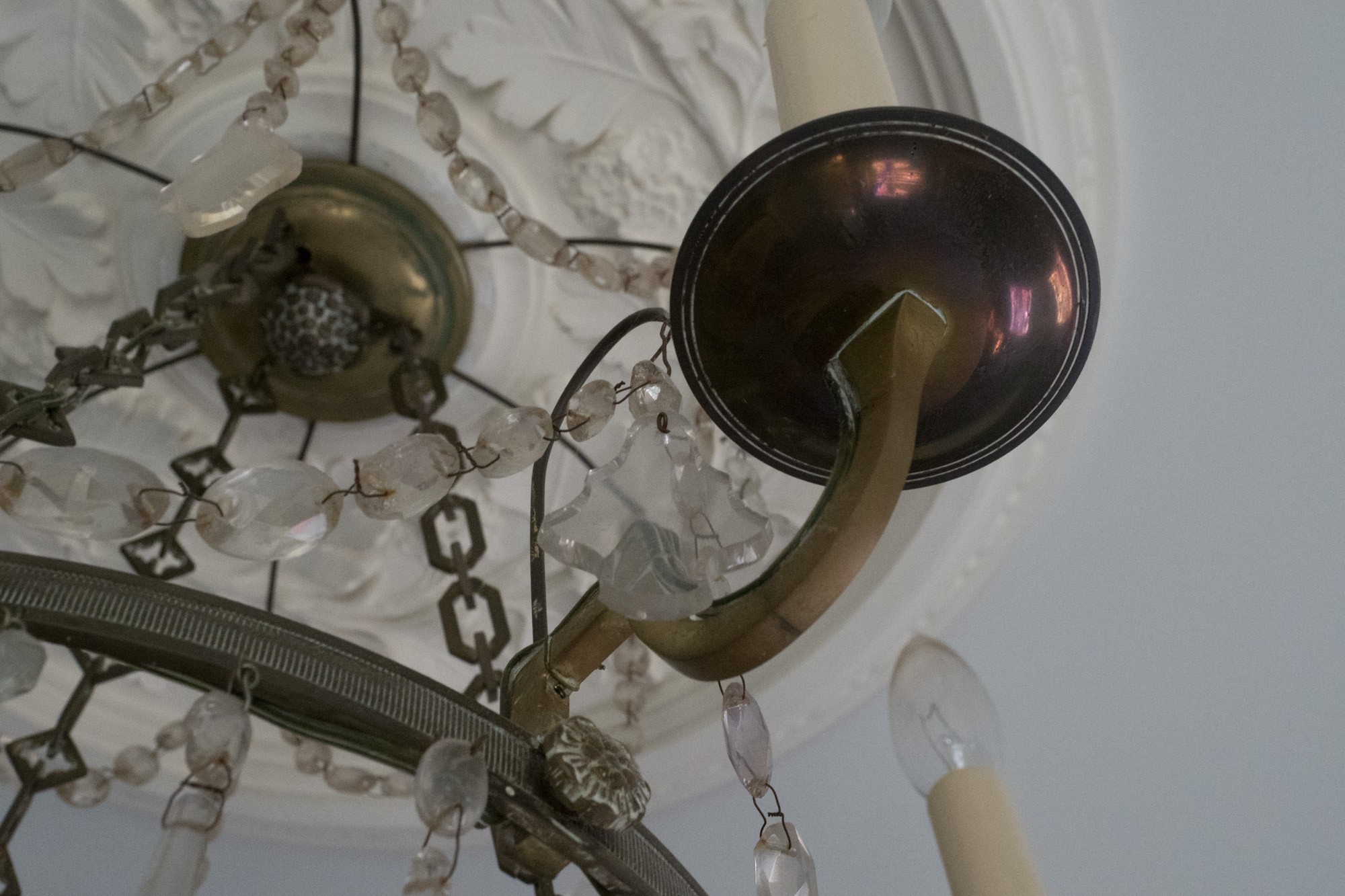 Vintage Bronze Tone and Glass Prism Chandelier