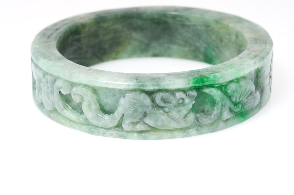 Carved Jadeite Bangle Bracelet