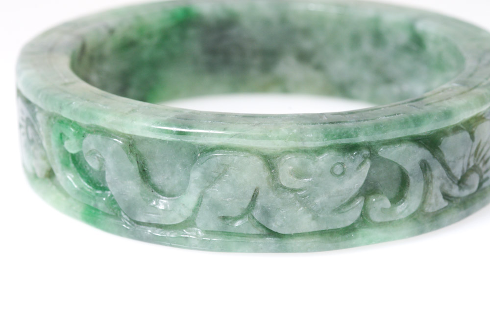 Carved Jadeite Bangle Bracelet
