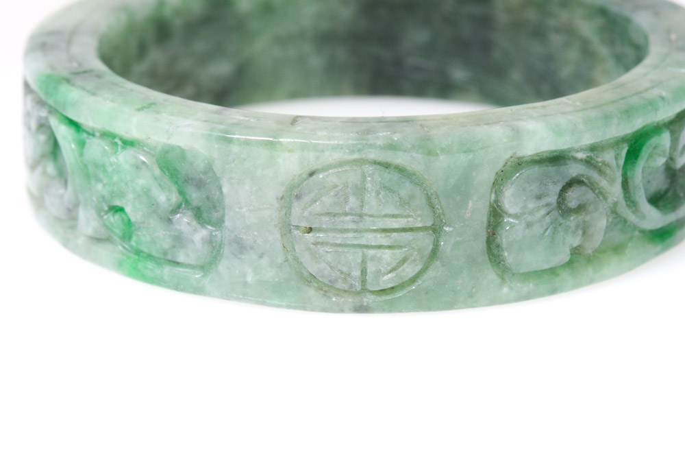 Carved Jadeite Bangle Bracelet