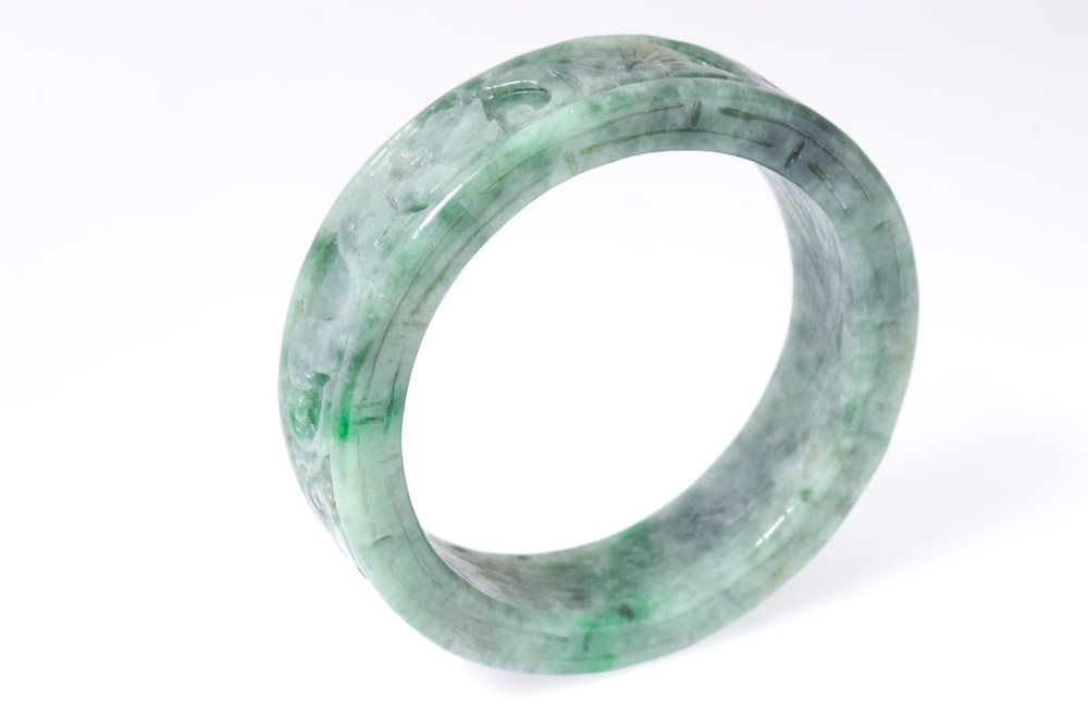 Carved Jadeite Bangle Bracelet