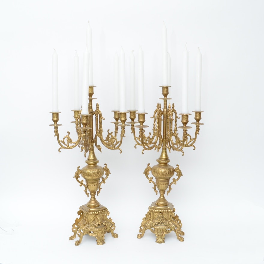 Pair of Neo Classical Style Brass Candelabra