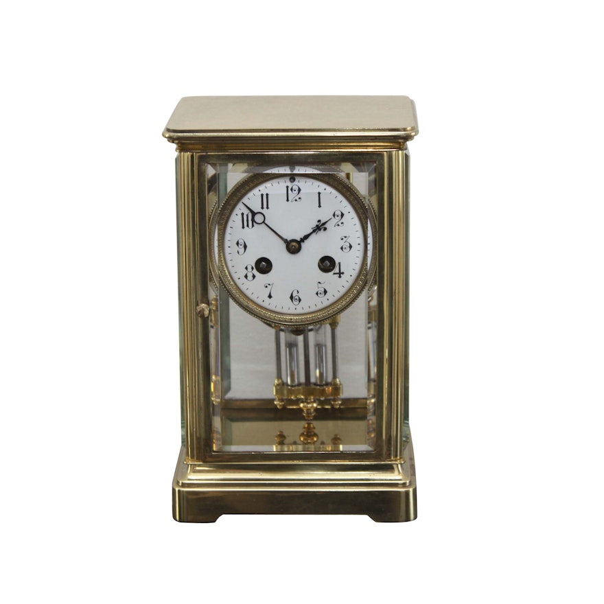 Antique Brass Mantel Clock with Mercury Pendulum