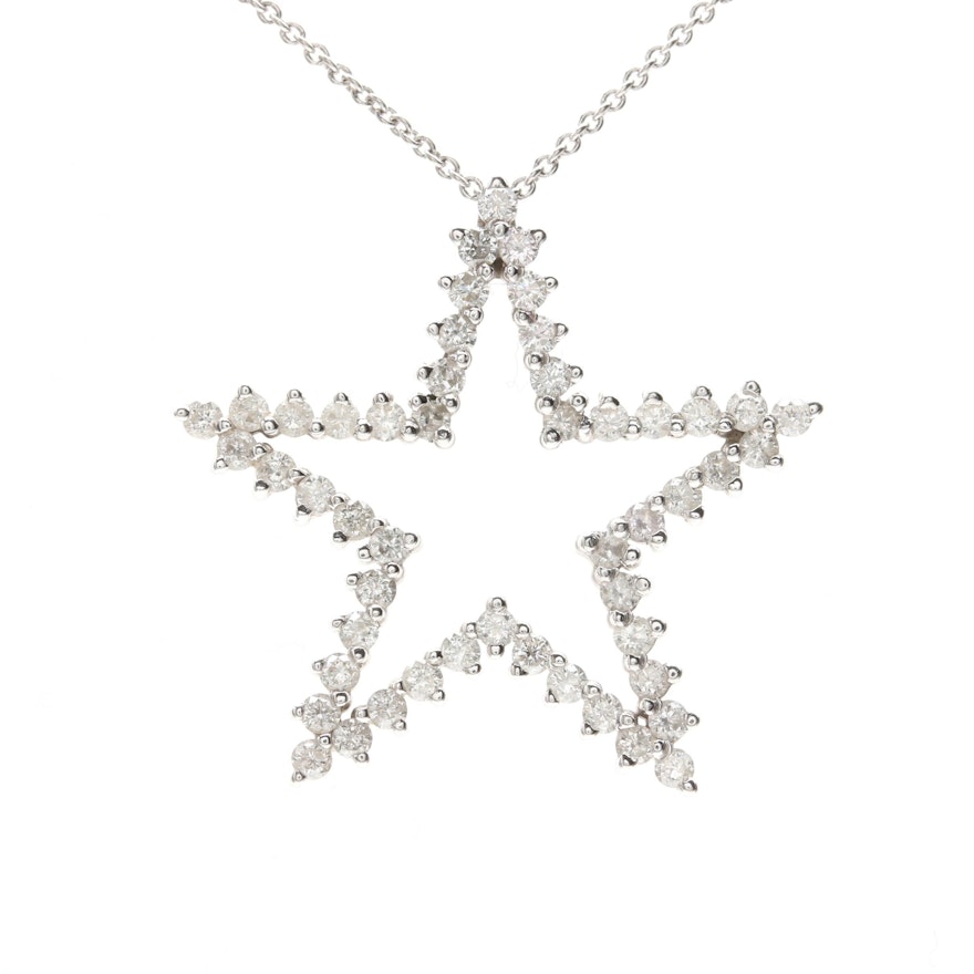 14K White Gold 1.25 CTW Diamond Star Pendant Necklace