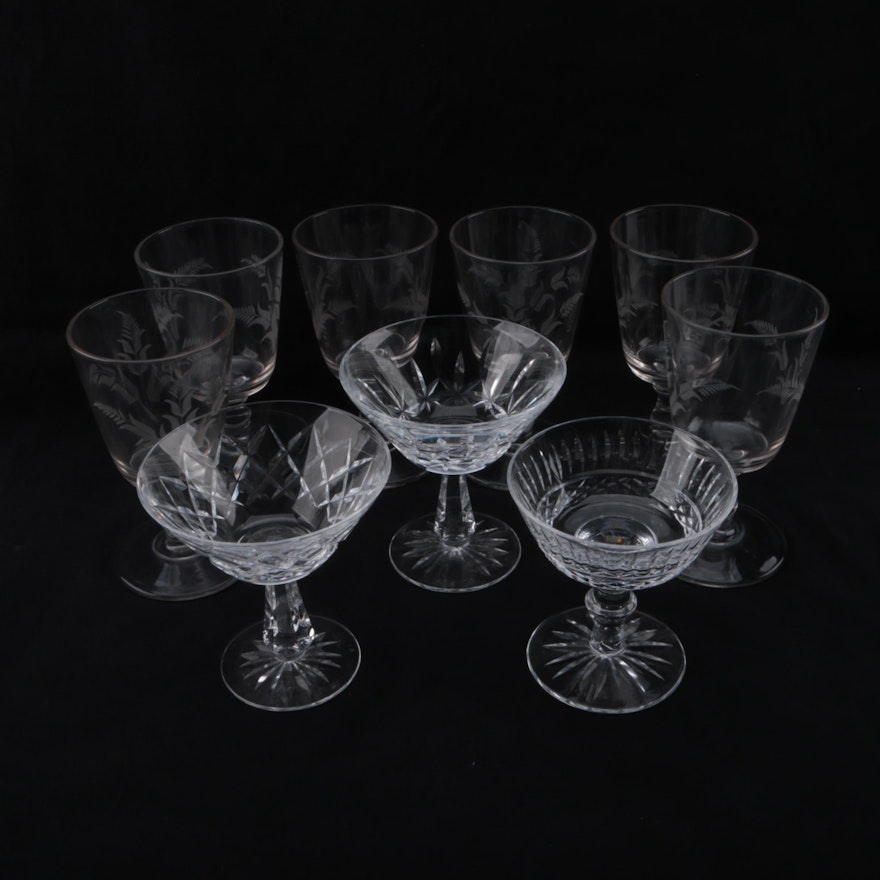 Waterford Crystal Sherbet Glasses with Etched Glass Set