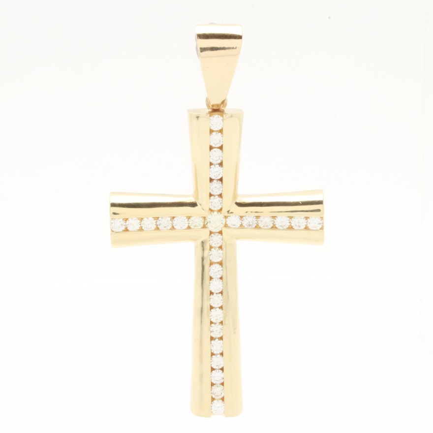 14K Yellow Gold 2.60 CTW Diamond Cross Pendant