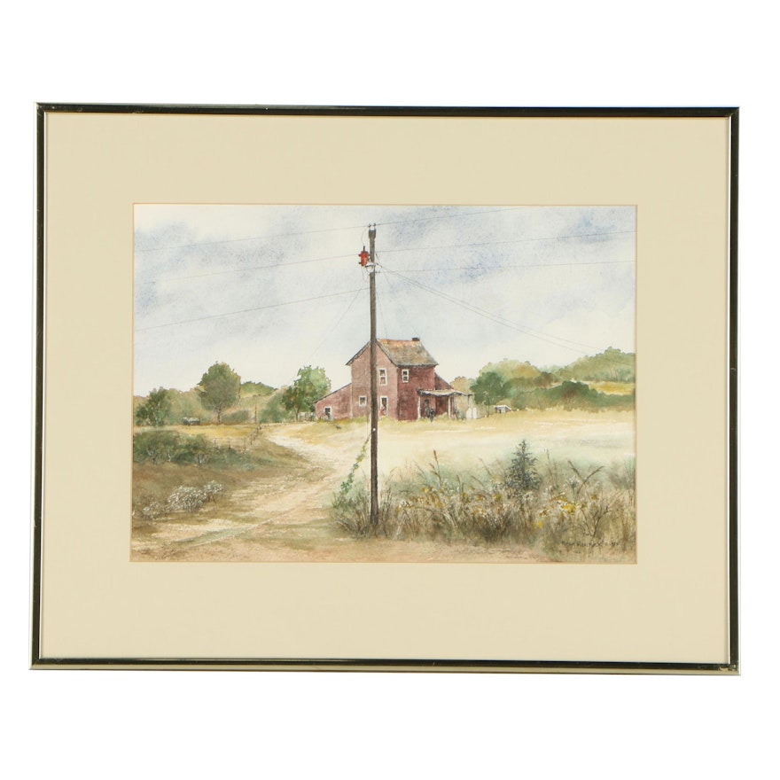 Miriam Woolfolk Vintage Watercolor Painting "The Country Connection"