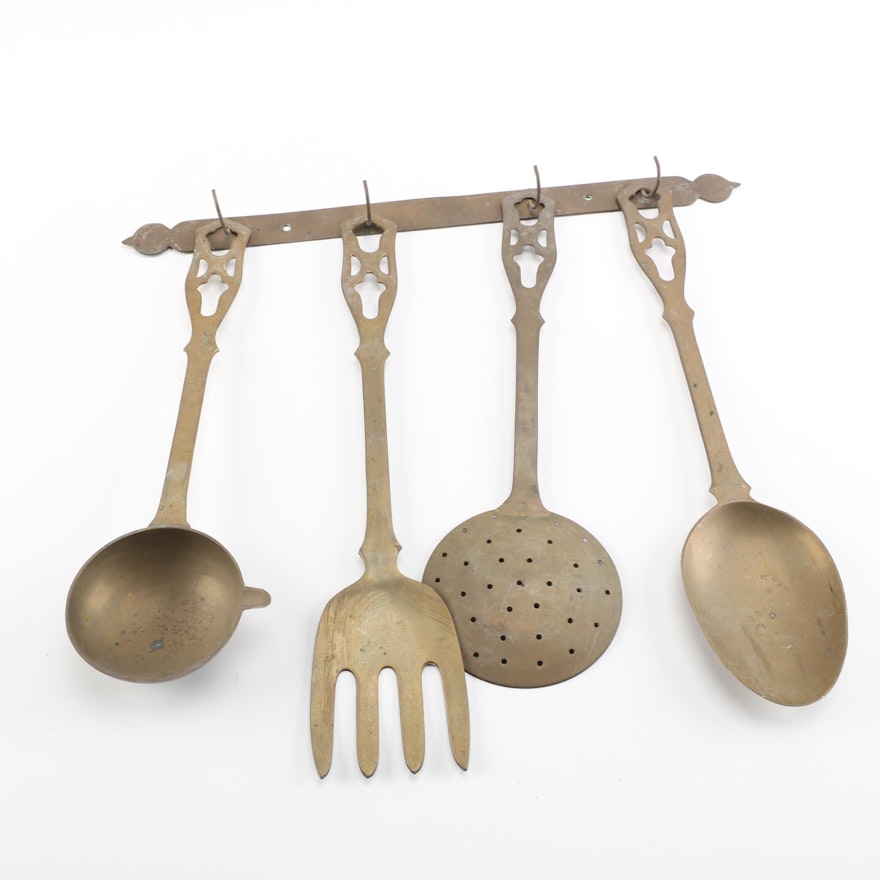 Brass Utensils and Hanging Wall Rack